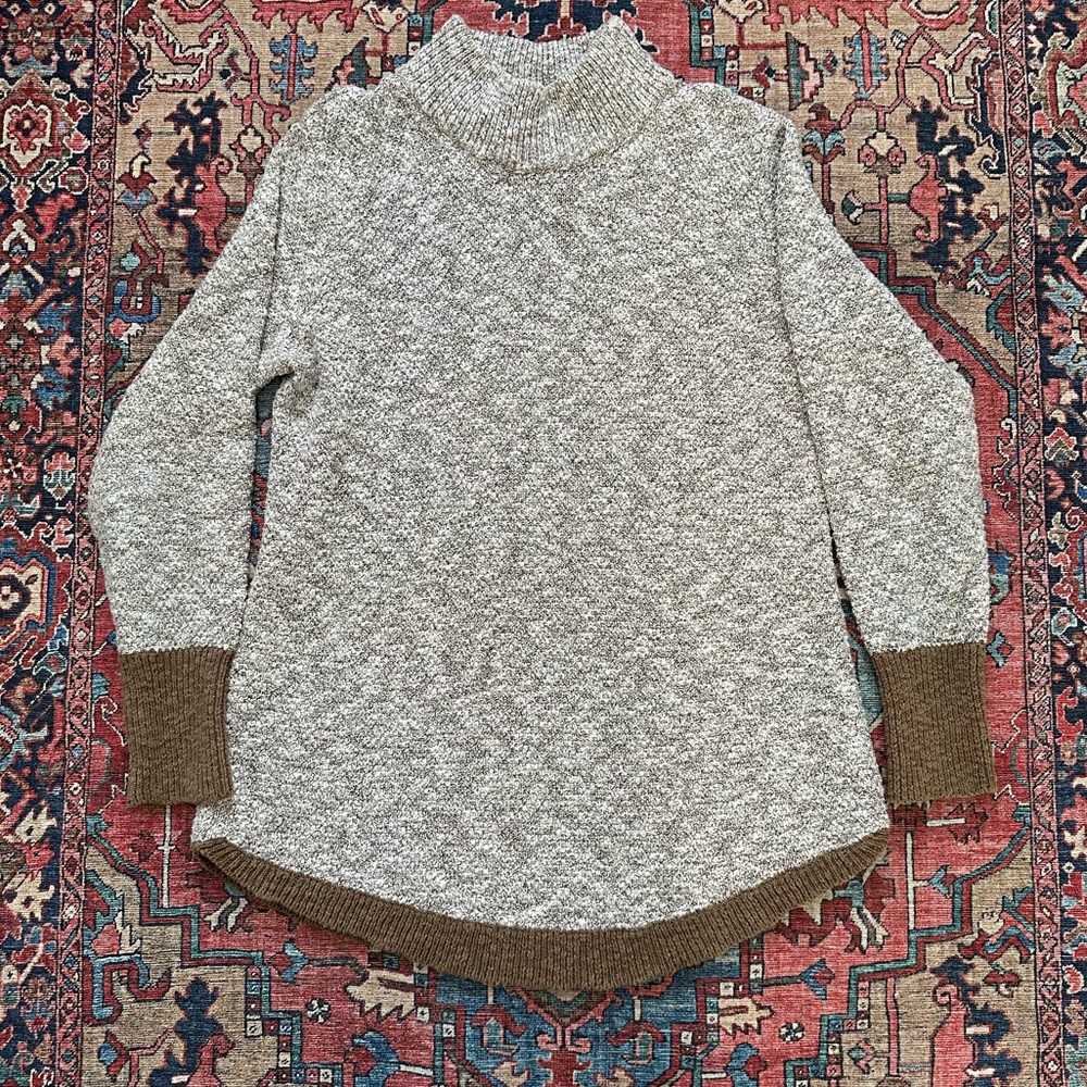 L.L. Bean White & Tan Turtleneck Tunic Sweater Cotton/Linen Blend size S